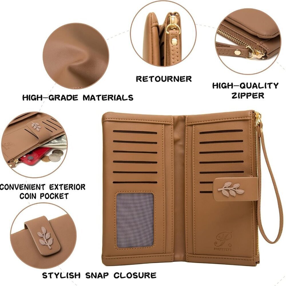 Women's RFID Blocking Wristlet Wallet with Phone Pocket Large Capacity Stylish P - Picture 6 of 7